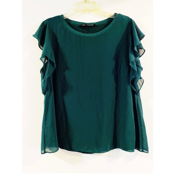 ZARA Green Chiffon Blouse - Picture 2 of 5